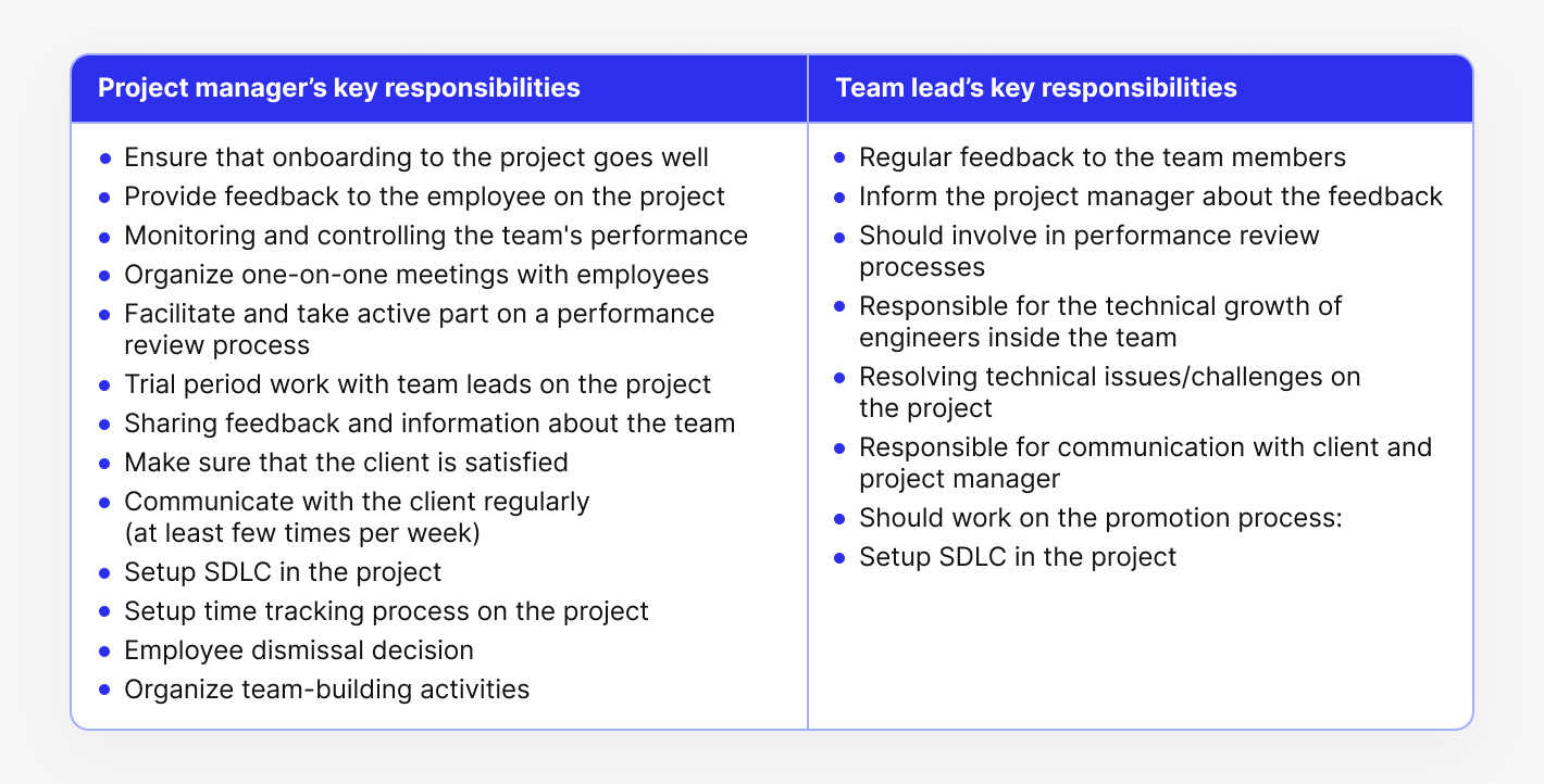 Dedicated team model: key responsibilities of a project manager and team lead