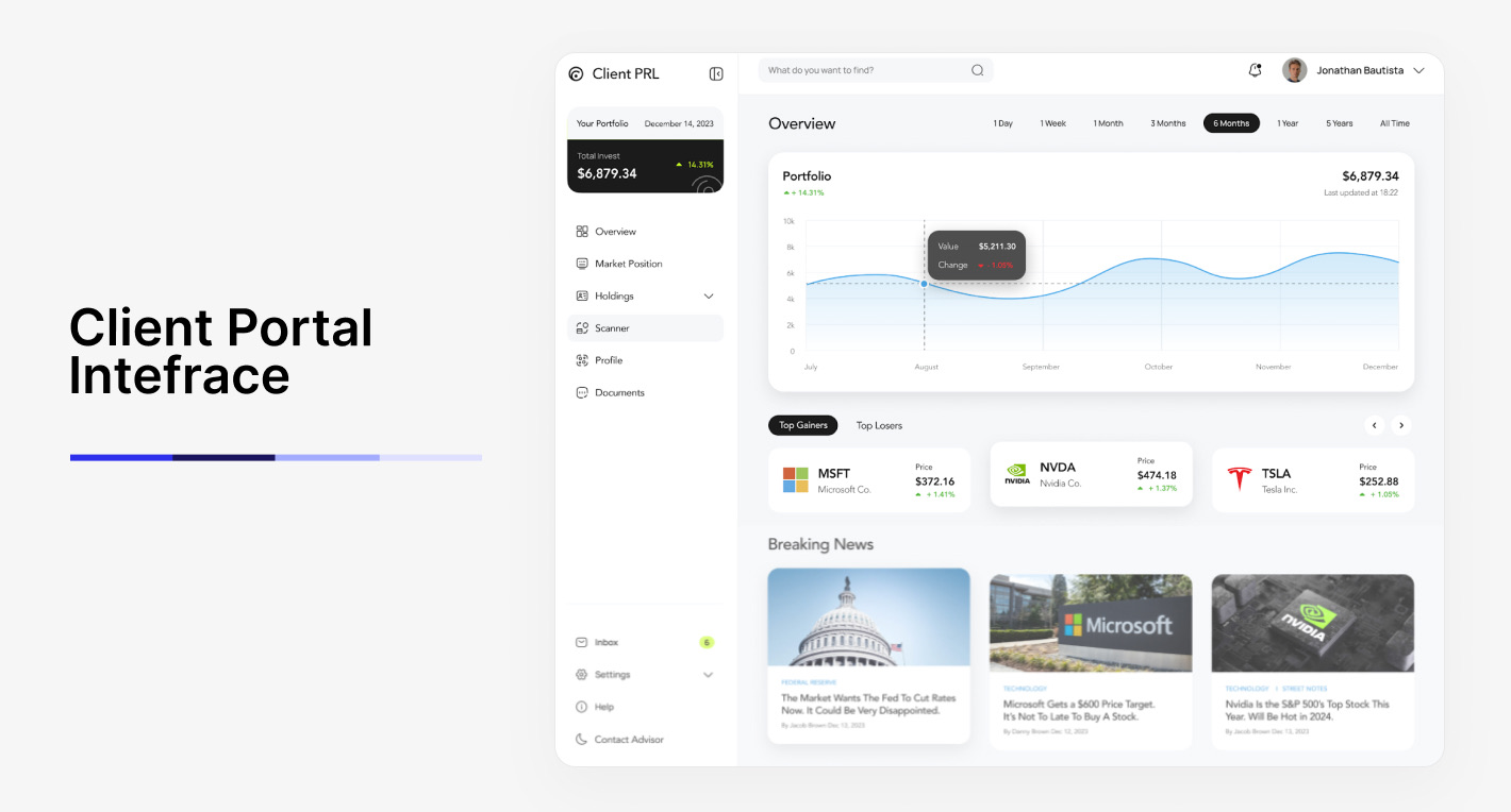 Prototype of a client portal interface for one of the top 10 world’s bank