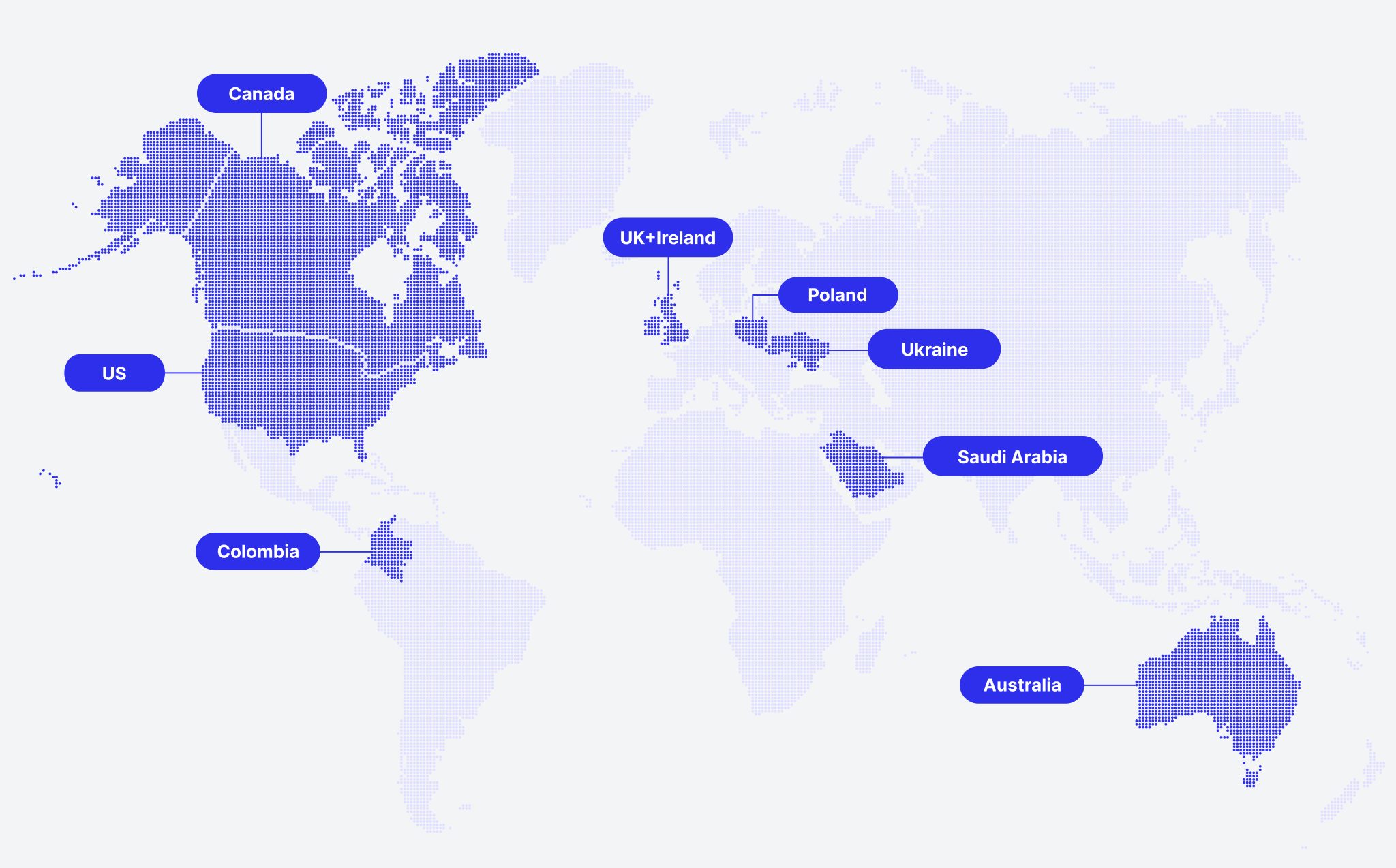 World map highlighting regions where Sombra operates or serves clients.