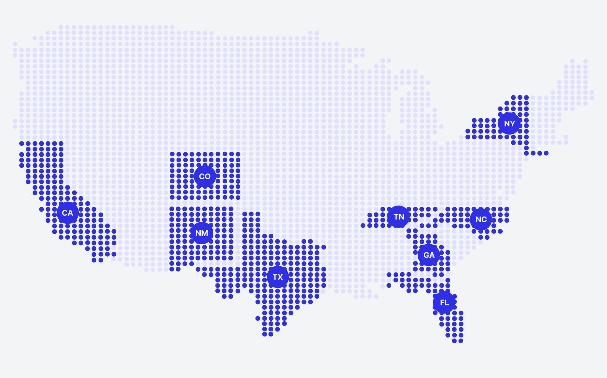 Map highlighting key U.S. states where Sombra has active projects or clients.