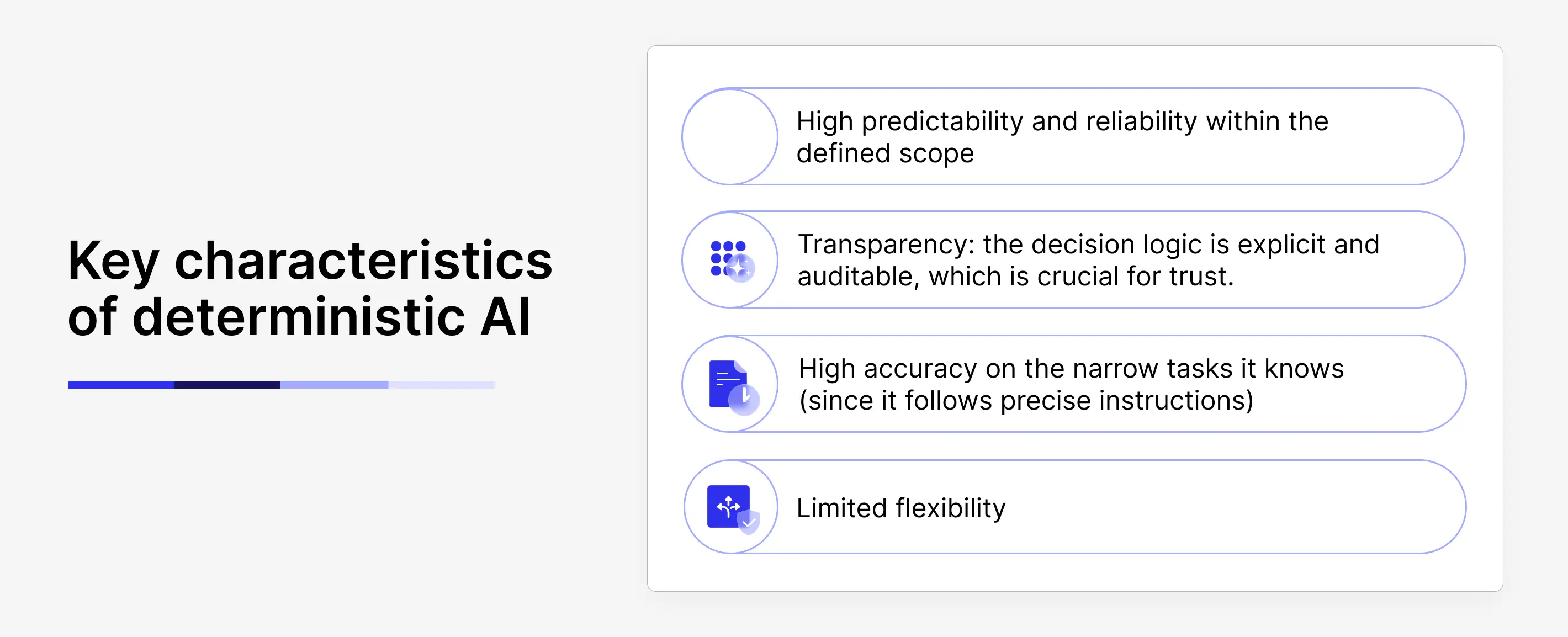 A list of characteristics of deterministic ai