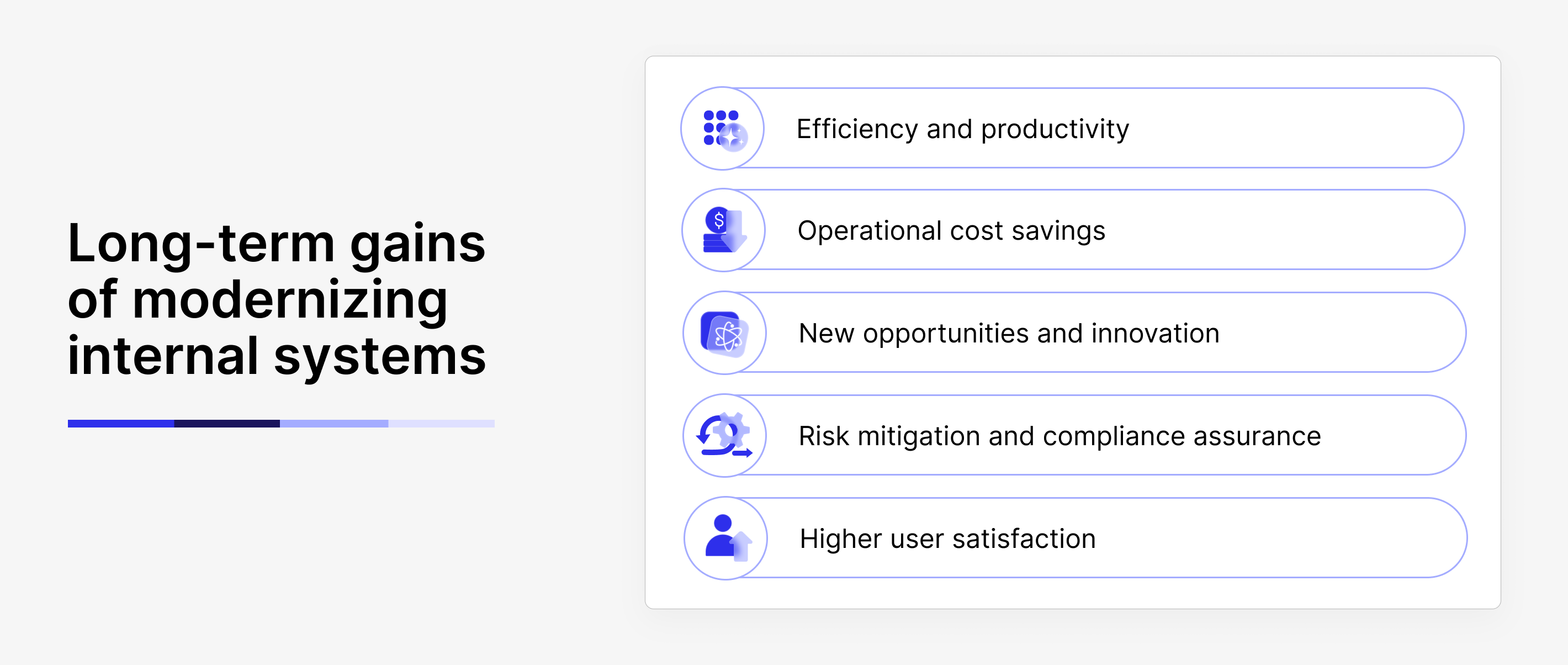 List of long-term gains of modernizing internal software systems
