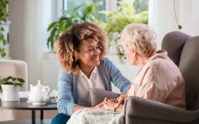 two women at an assisted senior living facility