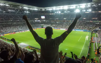 Football fan cheering at a game